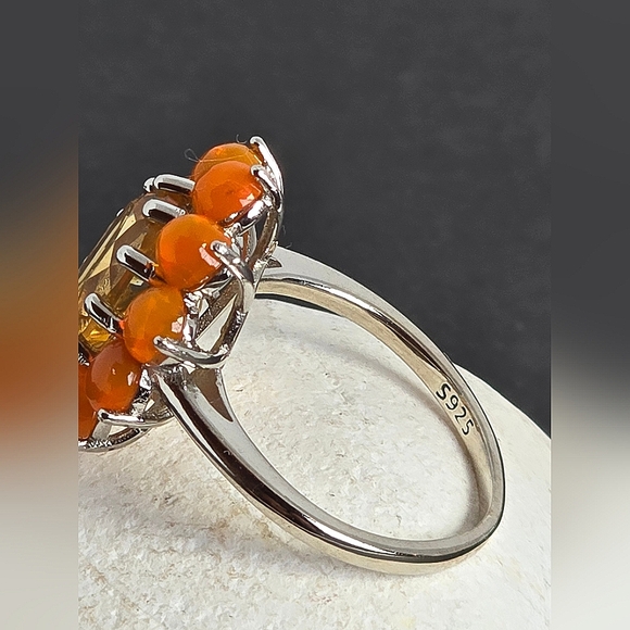 925 Sterling Silver Ring Sz 6.5 with Natural Orange Opal Gemstone - Picture 3 of 9